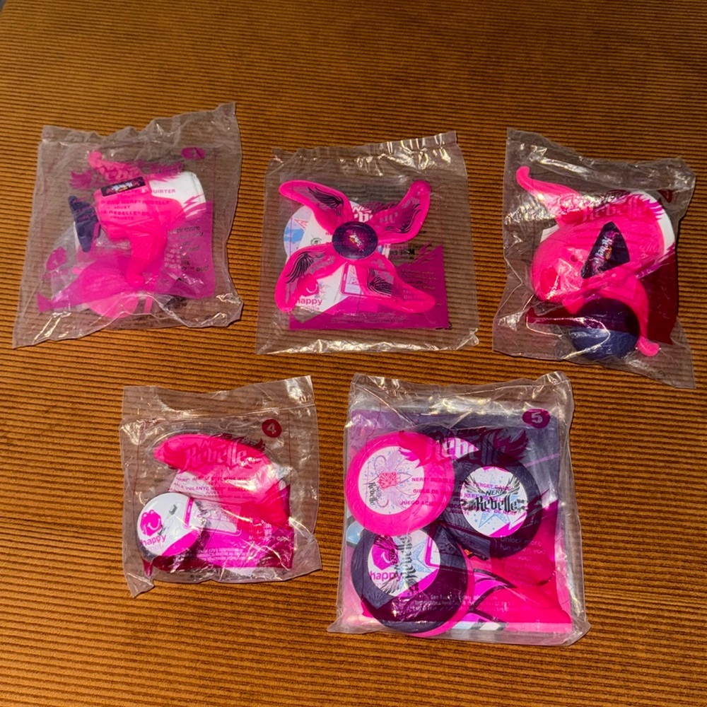 Blast From The Past McDonald’s Nerf toys complete 2015 Pink and Purple (5 toys)